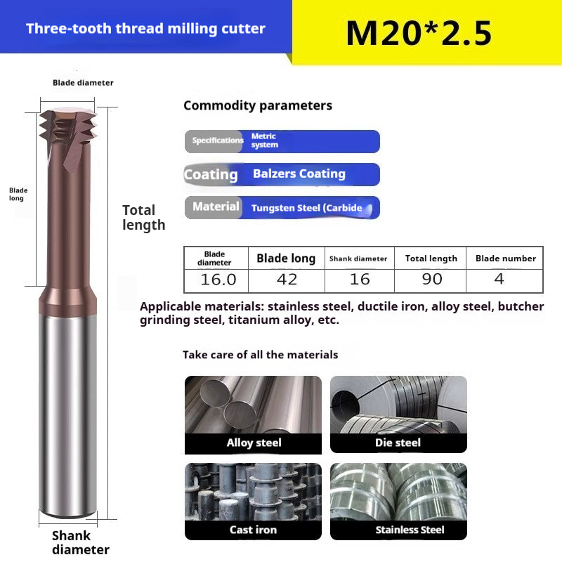 6032 60 degree thread milling cutter single thread, three threads, full thread CNC machining center tungsten steel alloy coated milling cutter can be customized Shandong Denso Pricision Tools Co.,Ltd.